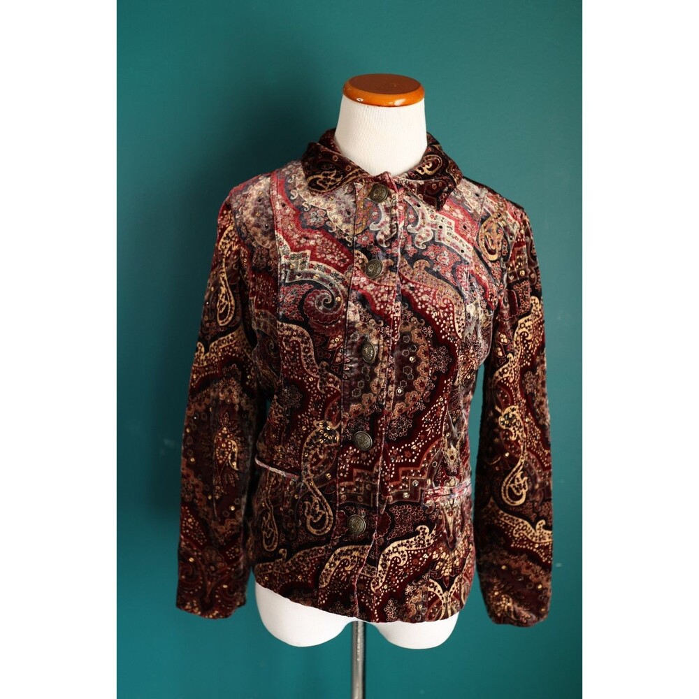 Chico's Velvet Blazer Paisley Jacket Women Silk Blend Sequin Whimsigoth Fairy